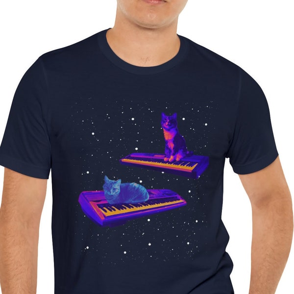 Cat and Synthesizer T-shirt, Funny Cat Tee Shirts, Gift Idea for Cat Lover or for Synthesizer Musician, Silly Cat Shirt, Fathers Day Gift