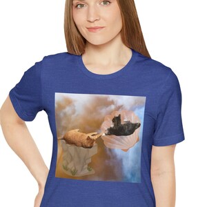 Funny Cat Tee Shirts, Cat Lover T-shirt Gift, Michaelangelo Sistine Chapel God and Adam Cat Tshirt,  Silly Cat Shirt, Gift for Him Her,