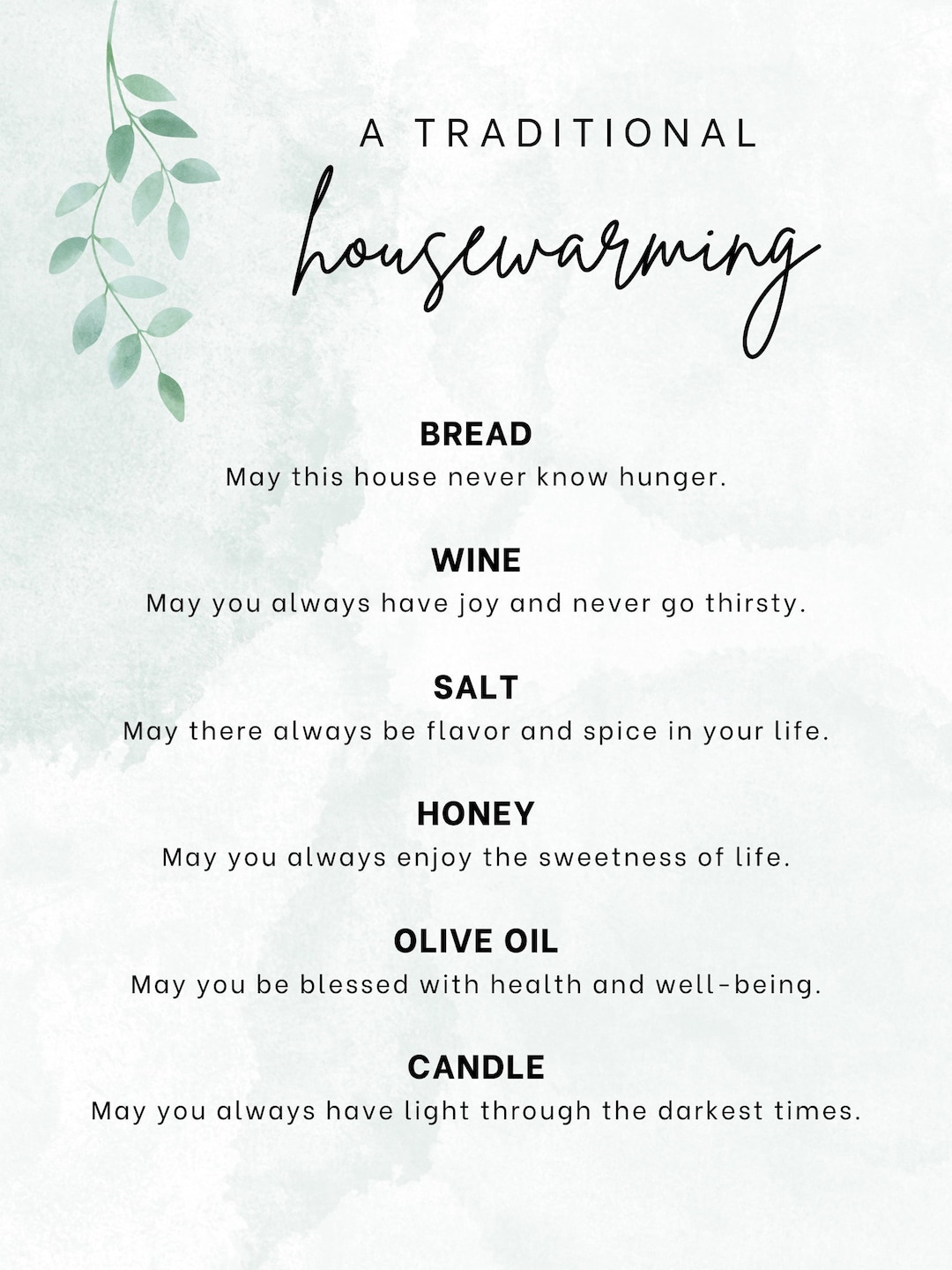 Printable Housewarming T Home Blessing Traditional Diy Bread Wine