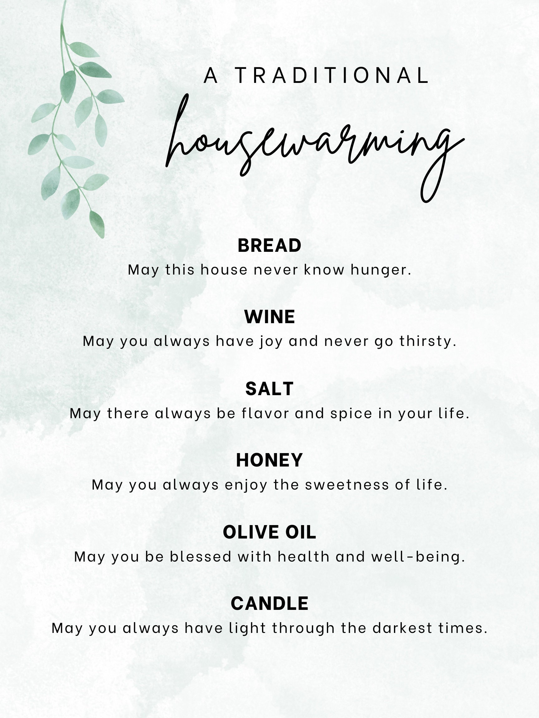 Printable Housewarming Gift Home Blessing Traditional DIY Bread Wine Salt Honey Olive Oil Candle Card for Gift Basket - Etsy