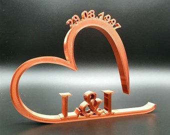 Personalized heart with initials and date | Anniversary gift | Wedding gift | Various colors
