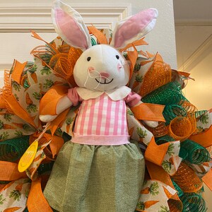 Easter Bunny wreath, Easter wreath, Bunny wreath, spring wreath, orange and green Easter wreath , seasonal wreath image 7