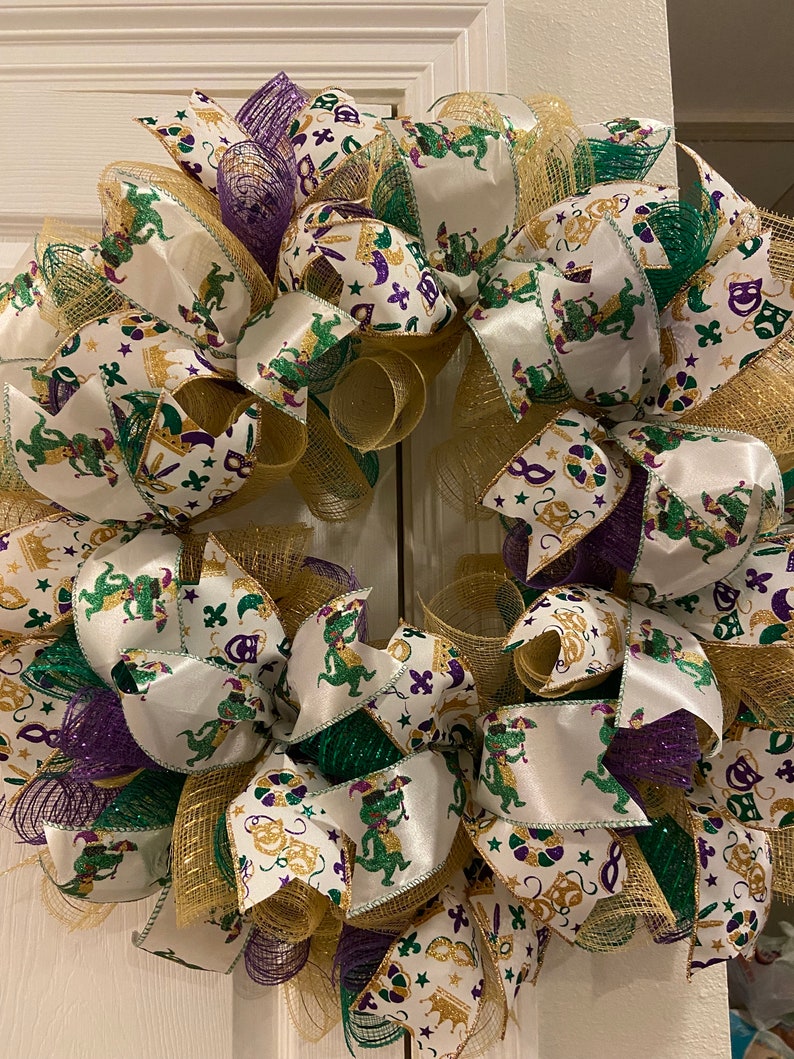 Mardi Gras wreath, Mardi Gras, Carnival wreath, New Orleans style wreath, Fat Tuesday wreath afbeelding 8