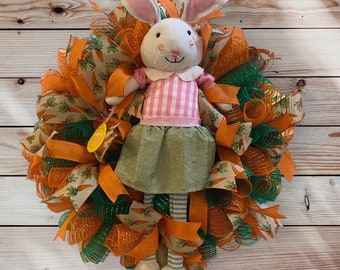 Easter  Bunny wreath, Easter wreath, Bunny wreath, spring wreath, orange and green Easter wreath ,  seasonal wreath