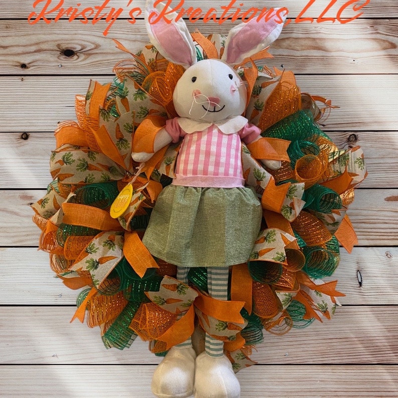 Easter Bunny wreath, Easter wreath, Bunny wreath, spring wreath, orange and green Easter wreath , seasonal wreath image 9