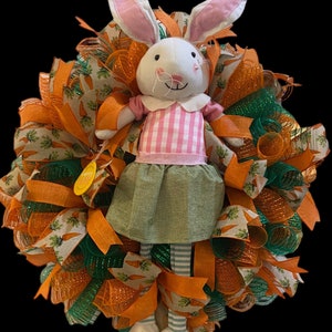 Easter Bunny wreath, Easter wreath, Bunny wreath, spring wreath, orange and green Easter wreath , seasonal wreath image 2