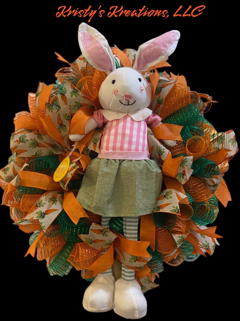 Easter Bunny wreath, Easter wreath, Bunny wreath, spring wreath, orange and green Easter wreath , seasonal wreath image 2