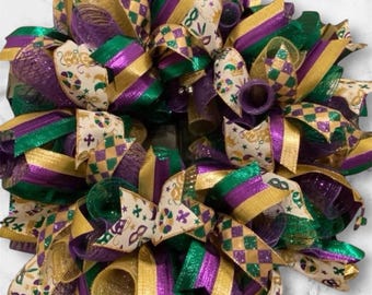 Couronne de mardi gras déco en maille, strass de masque, décoration de porte