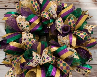 Carnival Mardi Gras wreath, custom Mardi Gras wreath, mask Mardi Gras wreath, Mardi Gras wreath, Mardi Gras door decor, deco mesh wreath