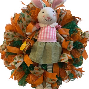 Easter Bunny wreath, Easter wreath, Bunny wreath, spring wreath, orange and green Easter wreath , seasonal wreath image 8