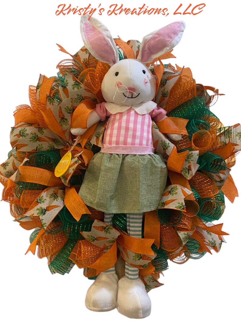 Easter Bunny wreath, Easter wreath, Bunny wreath, spring wreath, orange and green Easter wreath , seasonal wreath image 8