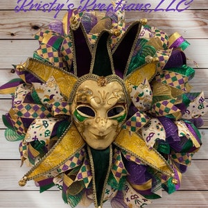 Carnival Mardi Gras wreath, custom Mardi Gras wreath, mask Mardi Gras wreath, Mardi Gras wreath, Mardi Gras door decor, deco mesh wreath image 6