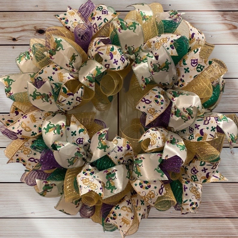 Mardi Gras wreath, Mardi Gras, Carnival wreath, New Orleans style wreath, Fat Tuesday wreath afbeelding 7