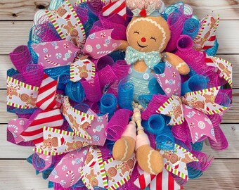 Gingerbread pink and blue wreath