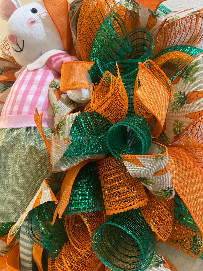 Easter Bunny wreath, Easter wreath, Bunny wreath, spring wreath, orange and green Easter wreath , seasonal wreath image 6