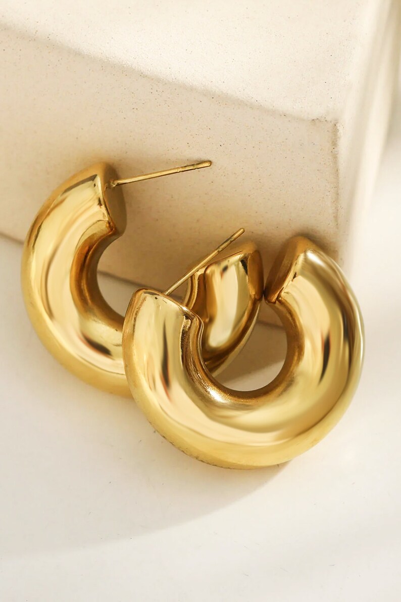 Bold Hoop Screw Back Earrings Gold, Big Hoop Earrings, Bold Thick Earrings, Tube Hoop Gold Earrings, Perfect Gift For Her, STELART image 5