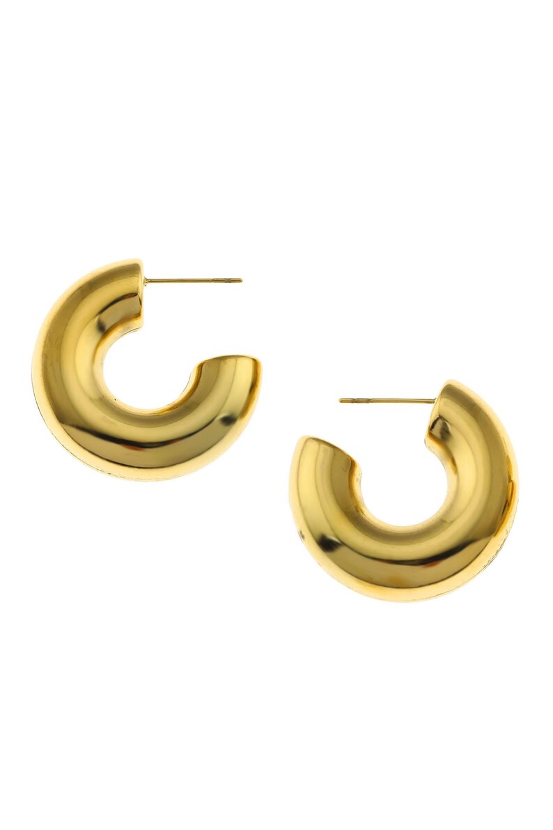 Bold Hoop Stud Gold Earrings, Bold Tube Hoop Gold Earrings, Big Hoop Earrings, Bold Thick Earrings, Gift For Her,Gift For Mom, 2.5 cm, Side View, Gift Package Included, Stelart