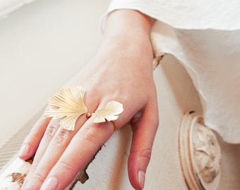 Big Ginkgo Ring, Bohemian Boho Ring, Ginkgo Leaf Ring, Ginkgo Biloba Ring, Botanical Rings, Big Ring, Leaf Ring, Gold Leaf Ring, Stelart