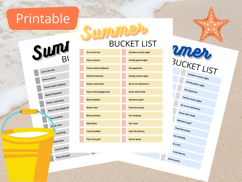 Summer Bucket List Printable Blank and Filled Version Summer | Etsy