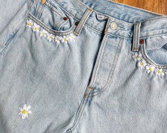 Embroidered Jeans - Etsy