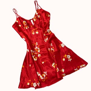 Vintage 90s Red Floral Slip Dress by Gilligan & O’Malley | Medium | Summer Lingerie Nightgown