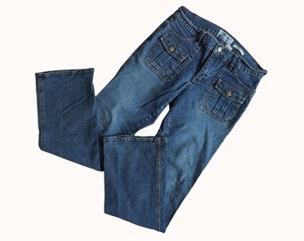 Jeans elasticizzati a vita bassa vintage Y2K Old Navy taglia 6 Jeans blu da donna in denim di cotone lavaggio medio scuro