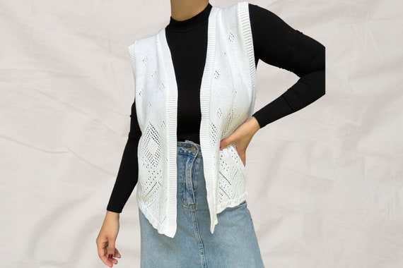 1980s/1990s Vintage White Blair Knit Sweater Vest… - image 1