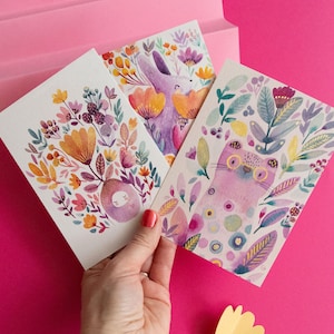 Trio cartes aquarelles A6 - Blooming POP