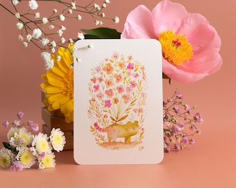 A6 watercolor card - Floral leopard