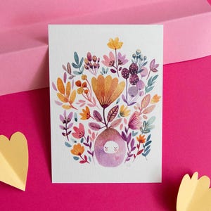 Carte aquarelle A6 - Mochi fleuri