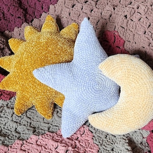 Star, Sun, or Moon Crochet Pillows