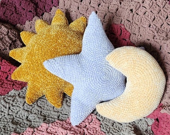 Star, Sun, or Moon Crochet Pillows