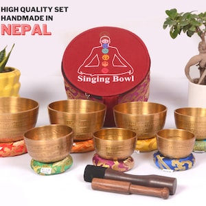 HOLIDAY SALE ! Pituwa Singing Bowl Set of 7 thado Bowls from Nepal made high quality handbeaten Tibetan Bowl for Meditation, Chakra Healing