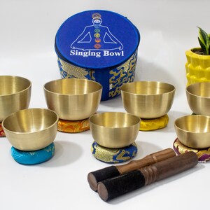 Singing Bowl Set for Meditation 7 Chakra Healing Plain Tibetan Singing Bowl Set for Mindfulness Handmade in Nepal