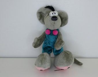 Petite peluche Diddl - jouet animal en peluche vintage - souris grise 6' pouces - salopette bleue