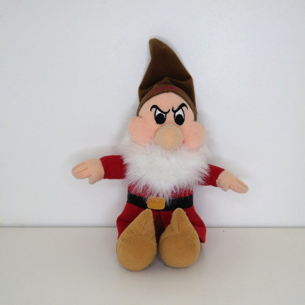 Vintage Grumpy Plushie - Snow White Dwarf - Auténtico juguete de peluche de Disney - Muñeca suave de 7 pulgadas