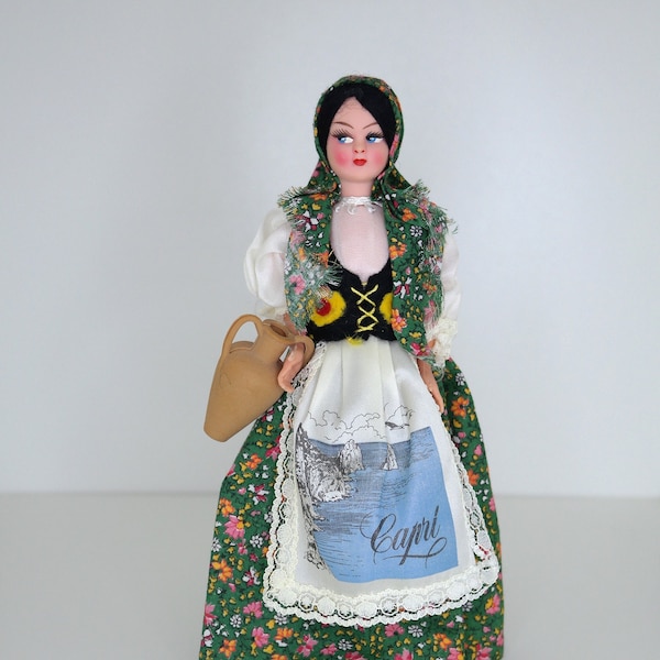 Vintage Italian Capri Folk Doll - Small Plastic Doll In Traditional Folk Costume - Collectible Figurine - Souvenir Doll