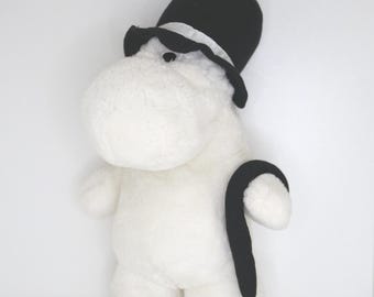 Moomin Papa Plushie - Stuffed Animal Toy - 12'inch Tall White Moomin With Black Eyes - Preloved Collectible