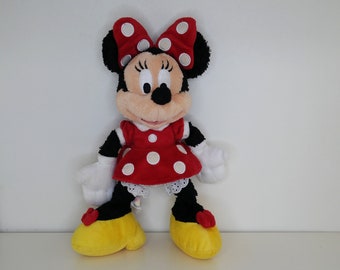 vintage Minnie Mouse Plushie - Authentique peluche Disney - Poupée douce de 11 pouces - Minnie avec robe à pois rouge - Pré-aimé