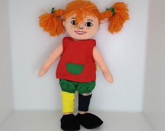 Vintage kleine Pippi Puppe, Original Plüschpuppe von Micki Toys, Stoffpuppe Astrid Lindgren Pippi Langstrumpf Puppe