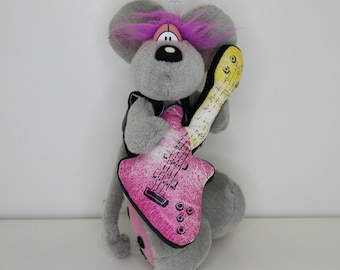 Petite peluche Diddl - peluche vintage - souris grise de 7,5 pouces - rocker avec guitare - occasion