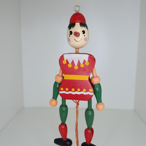 Vintage Wooden Pinocchio - Hampelmann Jumping Jack - 8inch Tall - Pull String Moving Ornament