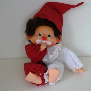 Sekiguchi Mon pierrot Clown Vintage Doll Monchhichi Plush Doll Toy Thumb Sucking Red Baby Monkey Clown Etsy UK