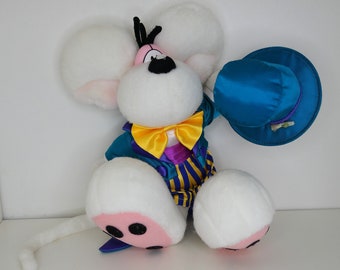 Diddl Plushie - Vintage Stuffed Animal Toy - 11'inch Tall White Mouse In a Circus Outfit