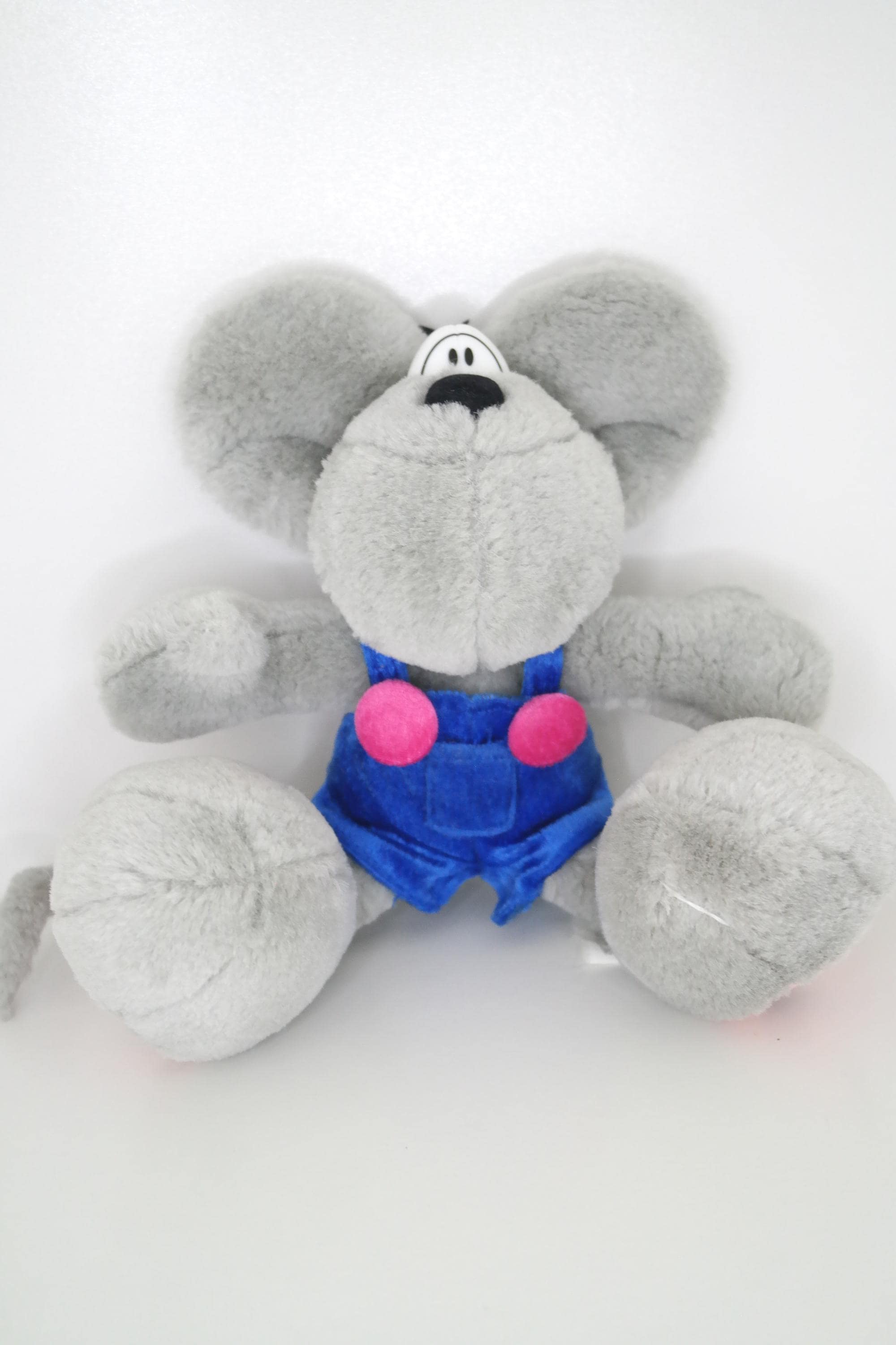 Vintage Diddl Plushie | Blue Overalls | 24 Cm Retro Grey Mouse