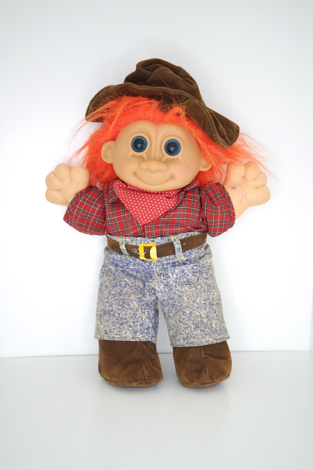 Vintage Russ Berrie Cowboy Troll Mascot, Orange Hair 90s