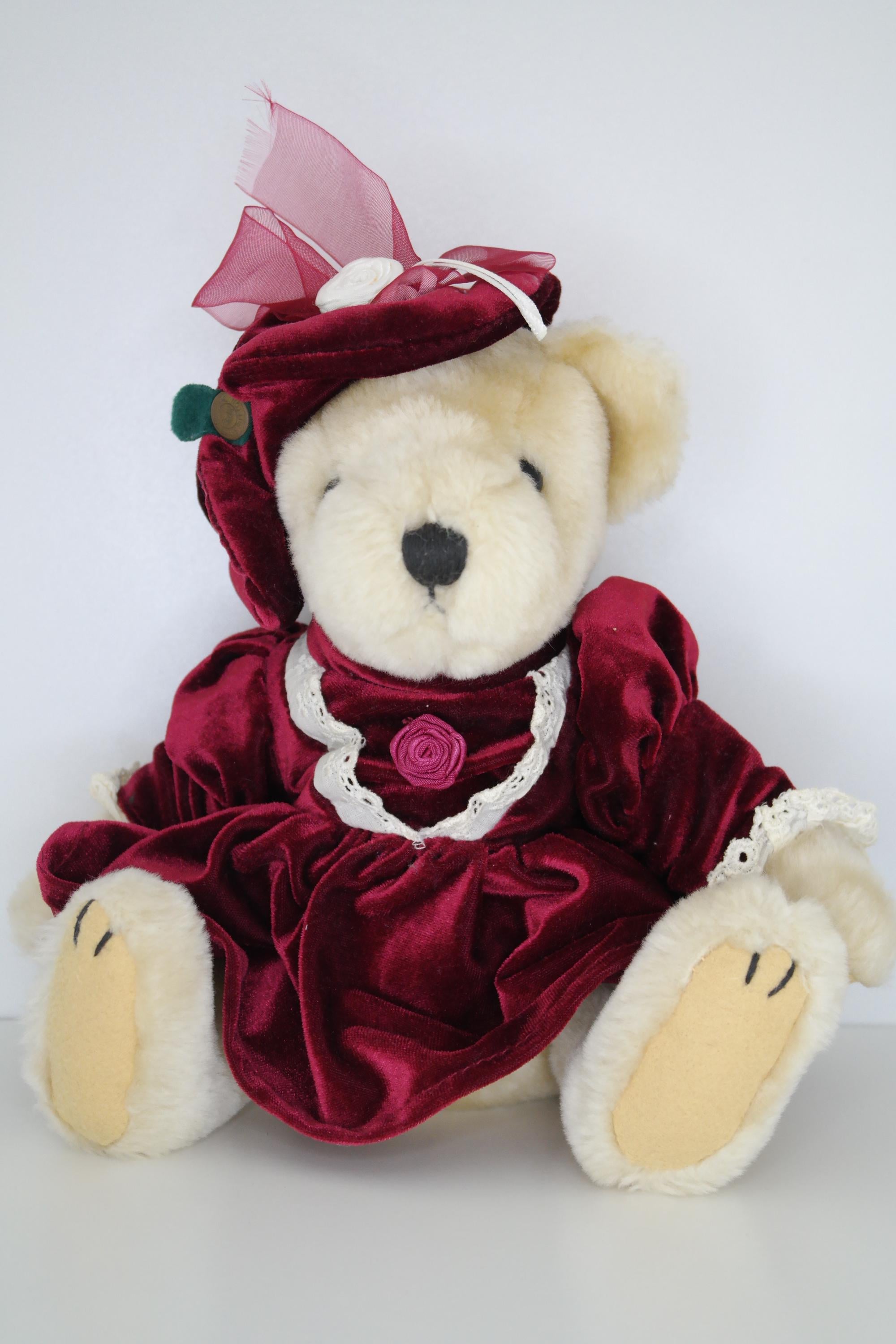 Vintage 1997 Pickford Bears Pearl, Brass Button Teddy in Burgundy