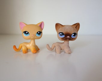 2pcs Littlest Pet Shop Figure Pink kitty Shorthair Cat &  yellow Cat lps225 