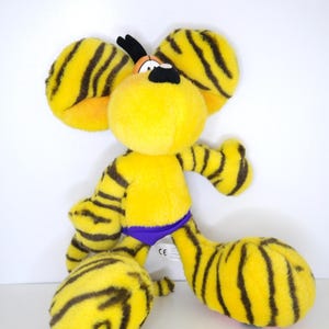 Diddl Plushie - Stuffed Animal Toy - 11'inch Tall Yellow Striped Mouse With Purple Undies - Vintage Thomas Goletz Plush Toy