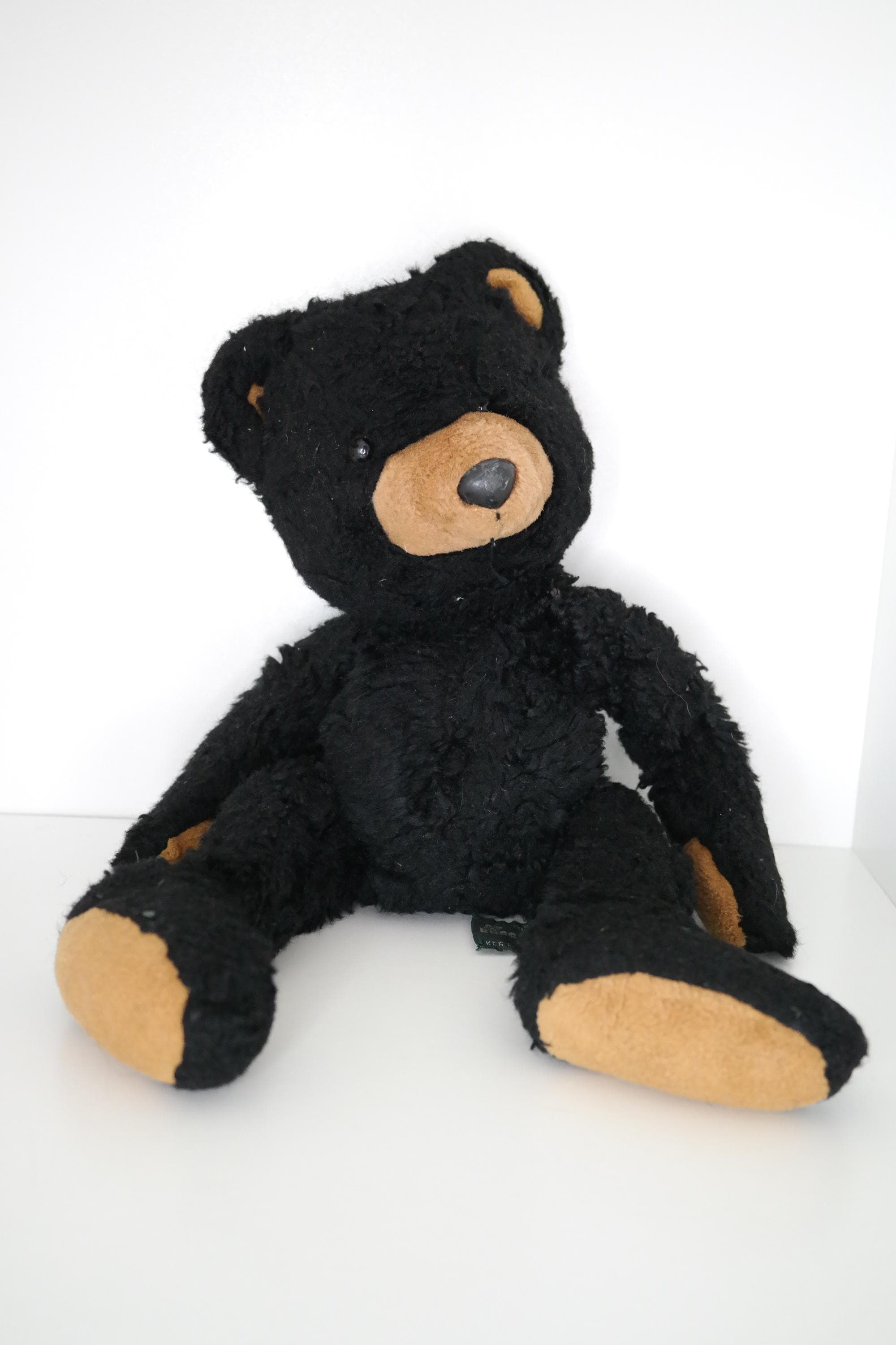 Vintage Russ Berrie Inkspot Black Teddy Bear Plush - Floppy Bean